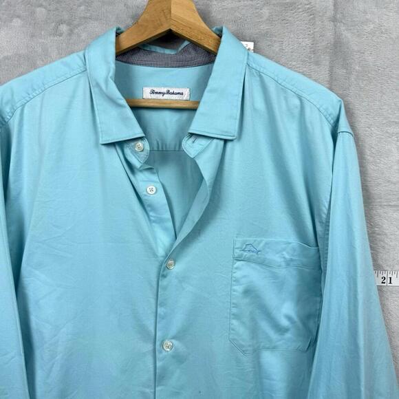 Tommy Bahama Aqua Blue Long Sleeve Shirt Men XL Tall Silk Cotton Blend Casual - Picture 2 of 12